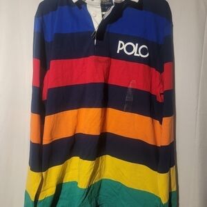 POLO RALPH LAUREN CLASSIC FIT RAINBOW STRIPED Mens Large JERSEY RUGBY SHIRT